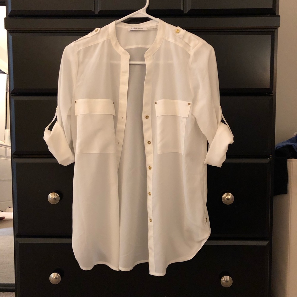 Calvin Klein sheer button up blouse